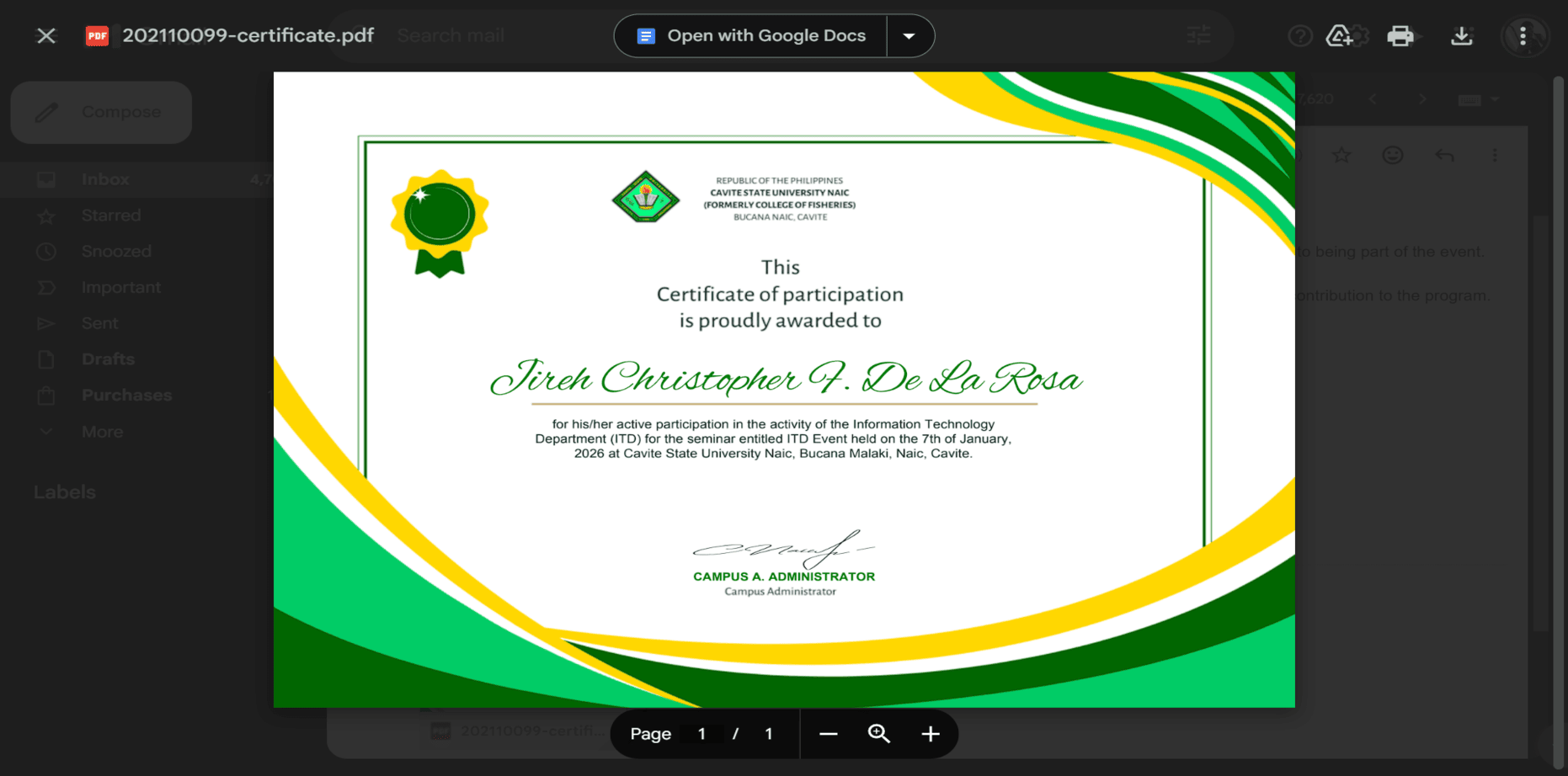 CVSU Event Cert Sample